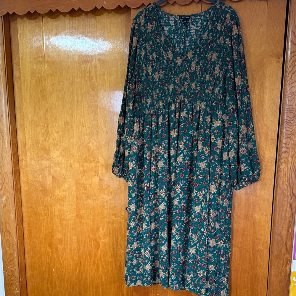 torrid Teal Green Floral Midi Dress with Long Sleeves